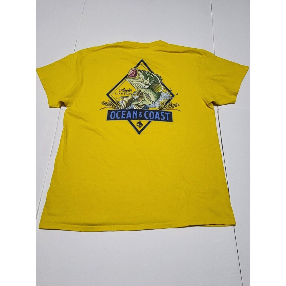 (#L5) Ocean + Coast Men's Short Sleeve Crew Neck Fishing Graphic Logo Yellow M